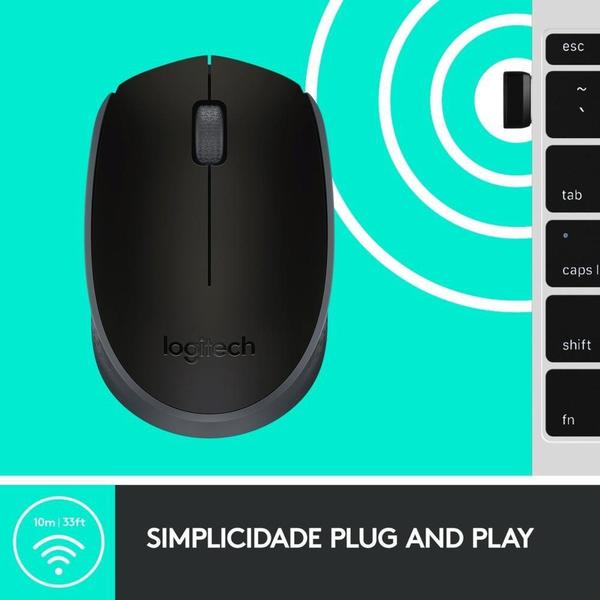 Imagem de Mouse sem fio Logitech M170 com Design Ambidestro Compacto, Conexão USB e Pilha Inclusa, Preto