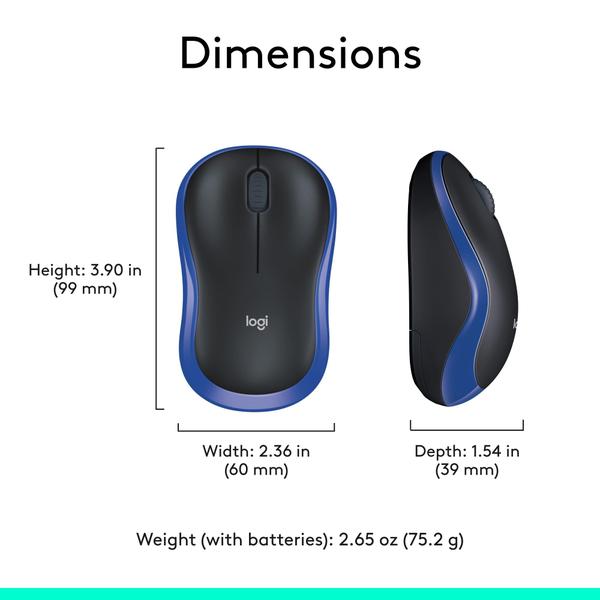 Imagem de Mouse sem fio Logitech M185 2,4 GHz 1000 DPI com bateria de 12 meses azul