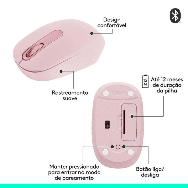 Imagem de Mouse Sem Fio Logitech M196, Ambidestro Compacto, Bluetooth, Compatível com PC e Mac, Rosa - 910-007458