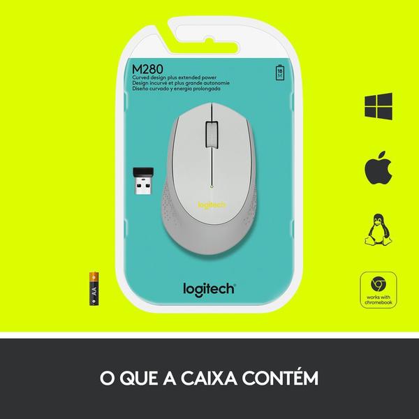 Imagem de Mouse sem fio Logitech M280 com Conexão USB e Pilha Inclusa, Cinza - 910-004285