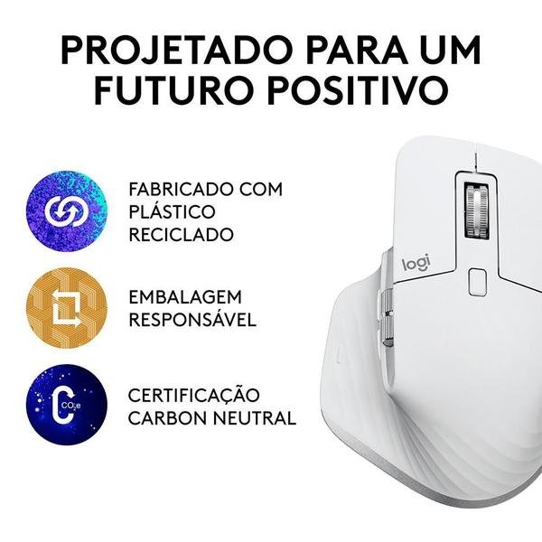 Imagem de Mouse Sem Fio Logitech MX Master 3S, 8000 DPI, Bluetooth, USB, para Uso em Qualquer Superfície, Clique Silencioso, Cinza - 910-006562