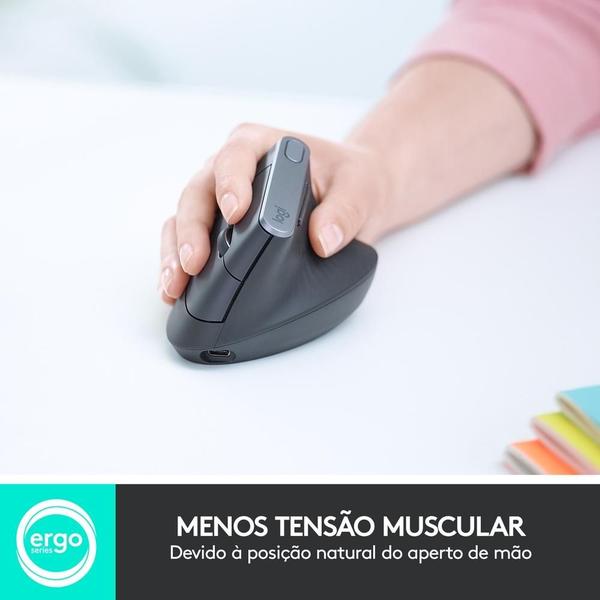 Imagem de Mouse sem fio Logitech MX Vertical Design Ergonômico para Redução de Tensão Muscular, USB Unifying ou Bluetooth, Recarregável - 910-005447