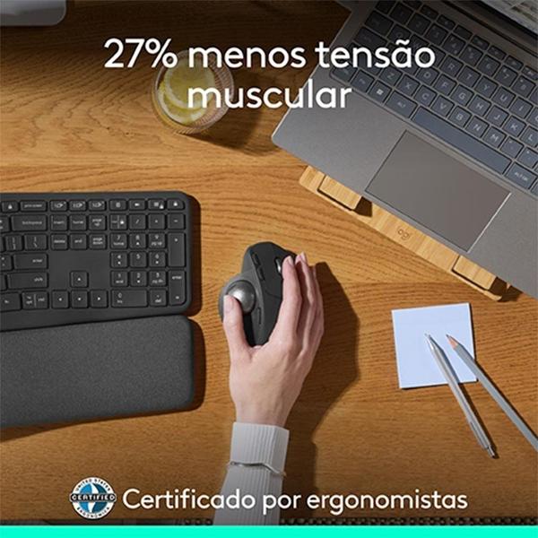 Imagem de Mouse sem Fio Logitech Trackball MX Ergo S,  Bluetooth e USB Logi Bolt, 6 Botões Programáveis com Ajuste de Ângulo, Preto - 910-007261