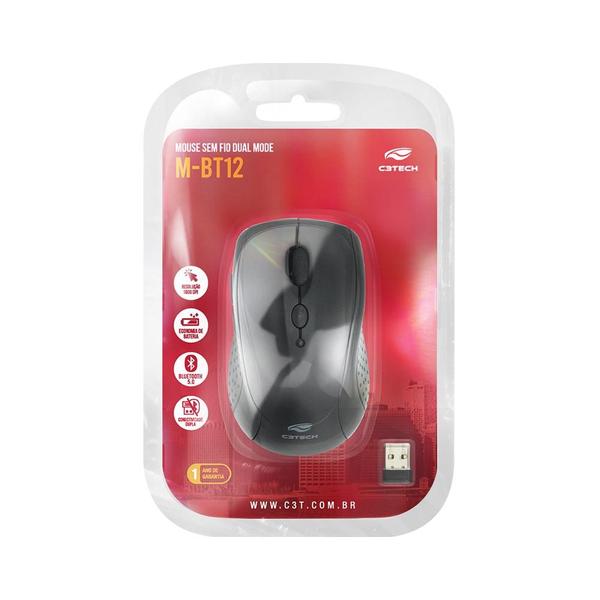 Imagem de Mouse sem fio m-bt12bk c3 tech dual 2.4ghz/bluetooth 1600 dpi pto