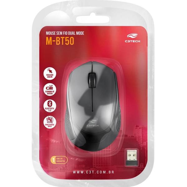 Imagem de Mouse Sem Fio M-BT50BK Preto C3Tech 1200 DPI Anatel