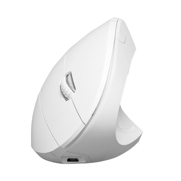 Imagem de Mouse sem Fio Recarregável 2.4 GHZ Vertical Ergonomico Ortopedico Power FIT 1600 DPI Branco USB - PM300