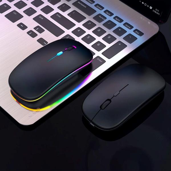 Imagem de Mouse sem fio recarregável com led rgb colorido ergonômico usb 2.4g