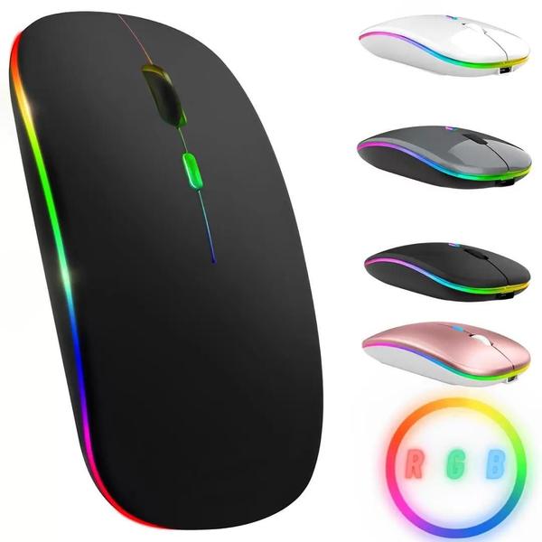 Imagem de Mouse Sem Fio Recarregável Wireles Optico Led Rgb Ergonômico de 2.4GHz 