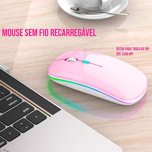 Imagem de Mouse Sem Fio Recarregável Wireless Led Rgb Colorido Ergonômico Usb 2.4 Ghz