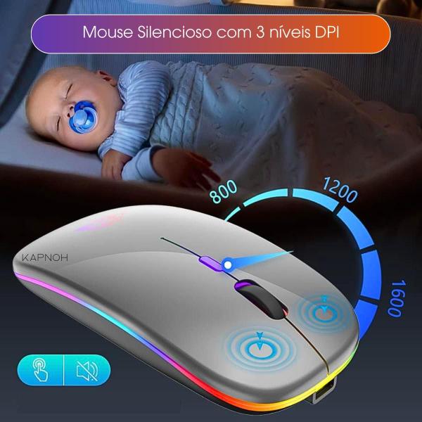 Imagem de Mouse sem Fio Recarregável Wireless Led RGB Ergonômico