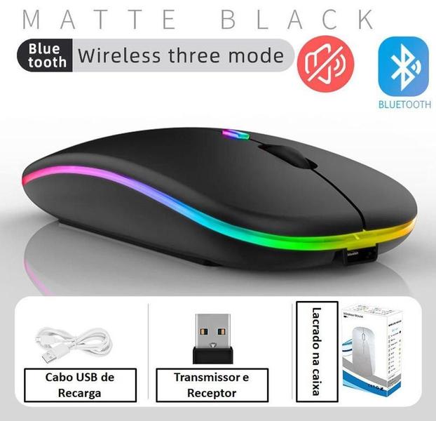 Imagem de Mouse Sem Fio Recarregável Wireless Led Rgb Ergonômico Novo