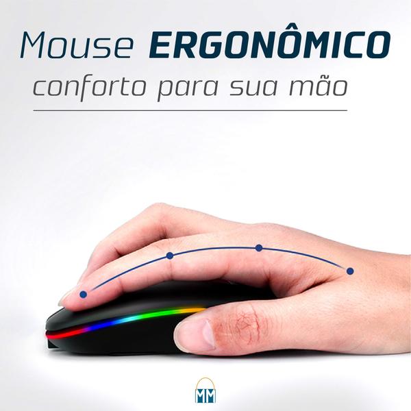 Imagem de Mouse Sem Fio Recarregável Wireless Optico Led Rgb Ergonômico Com Bateria Longa Duração Notebook Computador