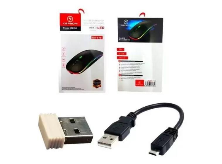 Imagem de Mouse Sem Fio Recarregavel Wireless RGB 2.4ghz Usb 1600dpi