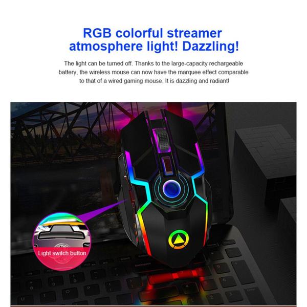 Imagem de Mouse sem fio silencioso RGB, mouse para jogos, laser óptico