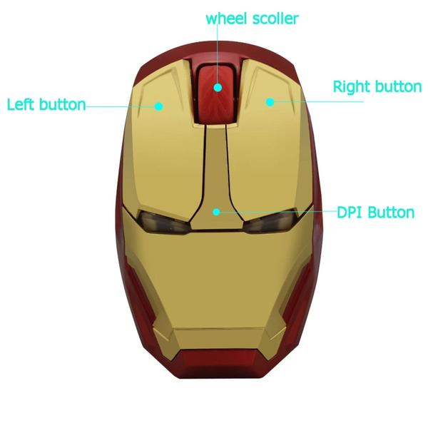 Imagem de Mouse Sem Fio Usb Homem De Ferro Gamer Led 2.4 Iron Man