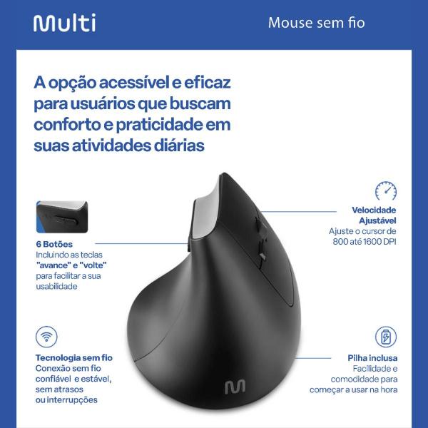 Imagem de Mouse Sem Fio Vertical USB Silencioso DPI Ajustável Conforto