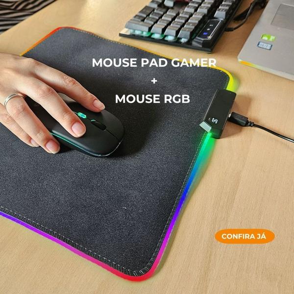 Imagem de Mouse Sem Fio Wireless Recarregavel Led Rgb 2,4GHz Bluetooth Bateria Interna  Ergonômico Silencioso