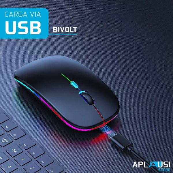 Imagem de Mouse Sem Fio Wireless Recarregavel Led Rgb 2,4GHz Bluetooth Bateria Interna Ergonômico Silencioso