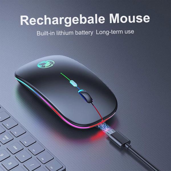 Imagem de Mouse Sem Fio Wireless Recarregável RGB Gamer 1600dpi (Prata