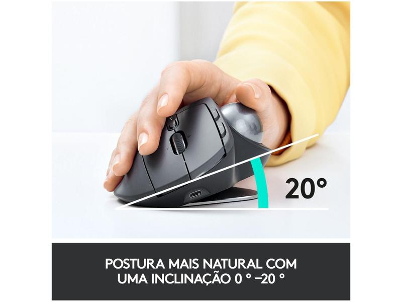 Imagem de Mouse Trackball sem Fio Logitech Óptico 440DPI - 8 Botões MX Ergo Cinza