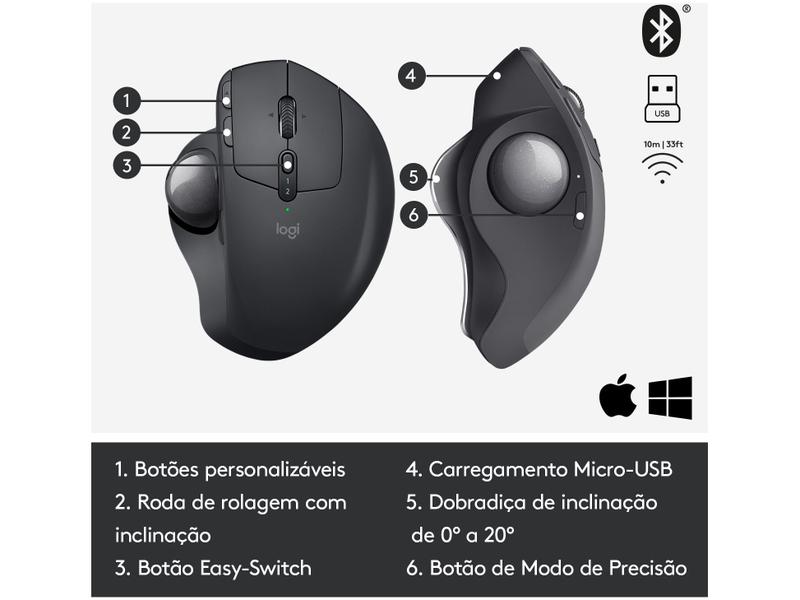 Imagem de Mouse Trackball sem Fio Logitech Óptico 440DPI