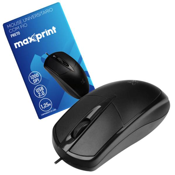 Imagem de Mouse Universitário USB Com Fio 1200DPI Preto USB Maxprint