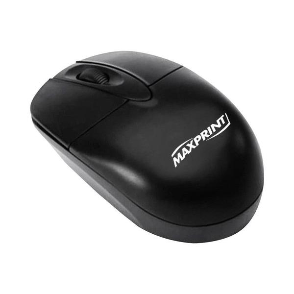 Imagem de Mouse usb com fio modelo clássico, preto, com 3 botões - Maxprint