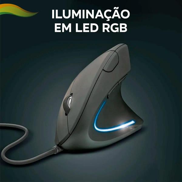 Imagem de Mouse Vertical Ergonômico Gamer Led RGB 3600 DPI