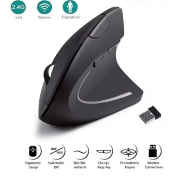 Imagem de Mouse Vertical Sem Fio Recarregável, 2.4G, Ergonômico, Vertical, 3 Níveis Ajustáveis de DPI