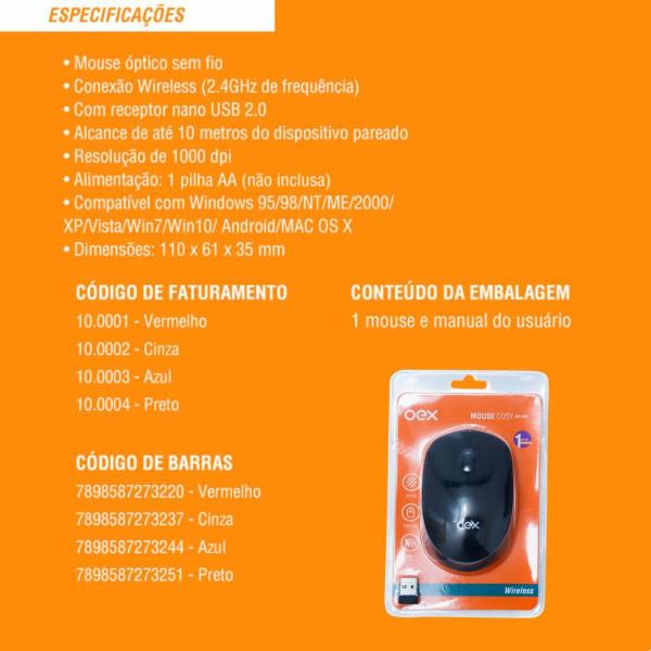 Imagem de Mouse Wireless Oex Ms409 Com 3 Botões Preto