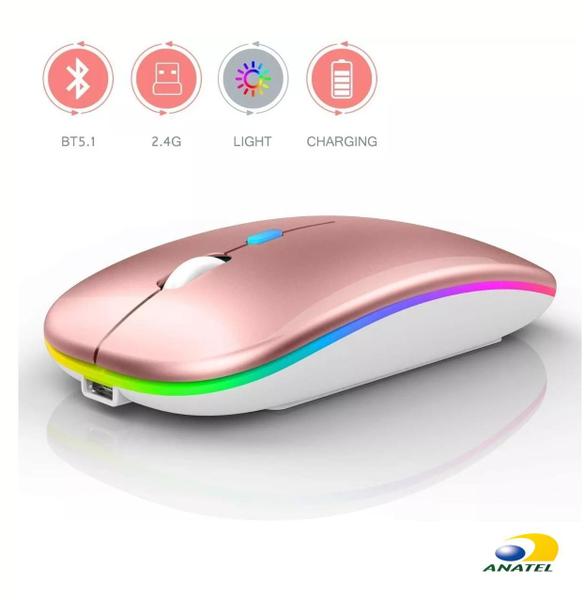 Imagem de Mouse Wireless  Recarregável LED Sem Fio Portátil Silencioso Rgb 2.4ghz Rosa