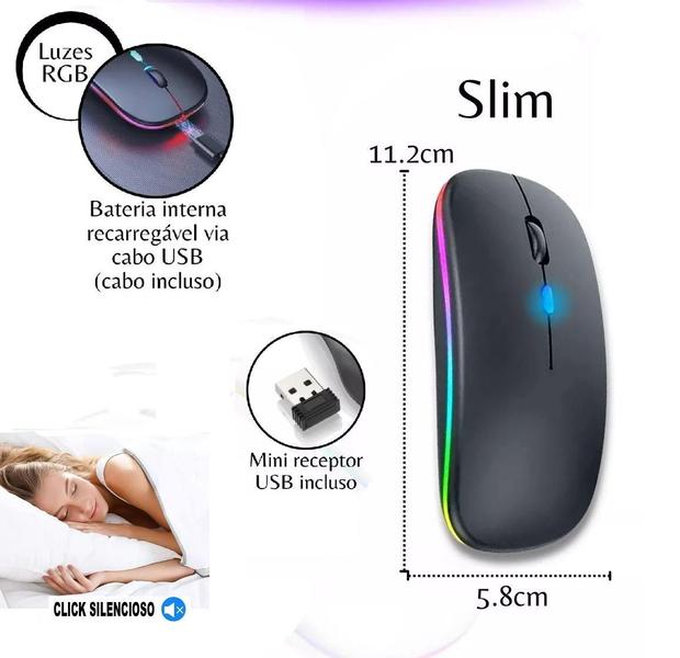 Imagem de Mouse Wireless  Recarregável LED Sem Fio RGB Portátil Silencioso