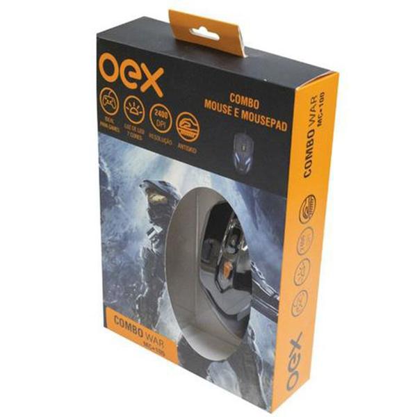 Imagem de Mousepad e Mouse War Gamer Oex Led 6 Botões 2400DPI MC100