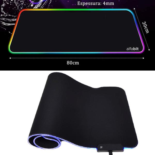 Imagem de Mousepad Gamer LED RGB 7 Cores Para Jogos Gemer Grande 80 X 30cm Tipo Tapete RED1