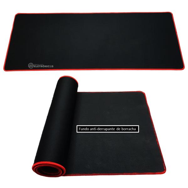 Imagem de Mousepad Gamer Para Jogos Grande 80cm X 30cm Tipo Tapete Borda Vermelho RED30