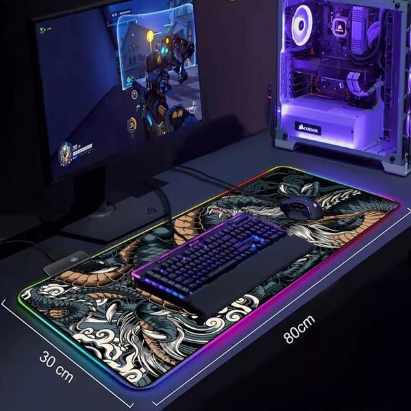 Imagem de MousePad Grande Personalizado Speed Gamer Liso Tecido Skin Dragão LED RGB