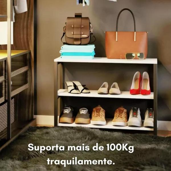 Móvel Organizador de Sapatos com Suporte para Celular em Estilo Industrial e Prateleiras Brancas - Ruffino Designer Imagem de Móvel Organizador de Sapatos com Suporte para Celular em Estilo Industrial e Prateleiras Brancas