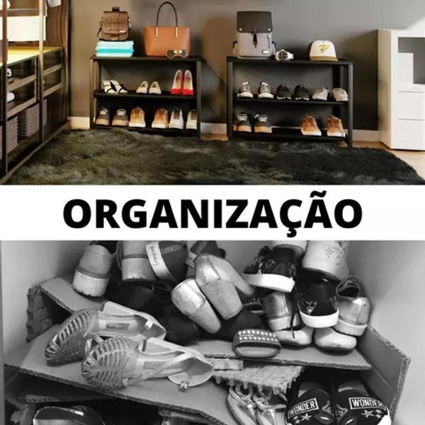 Imagem de Móvel Organizador de Sapatos com Suporte para Celular em Estilo Industrial e Prateleiras Pretas