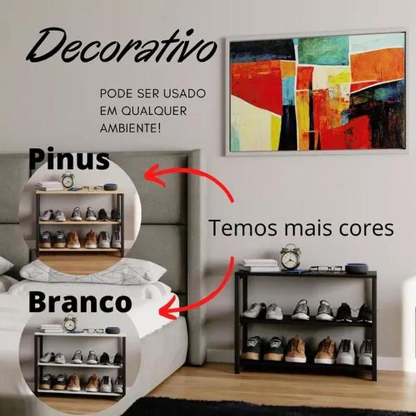 Imagem de Móvel para Calçados em Estilo Industrial com Suporte para Celular e Relógio em MDF Preto