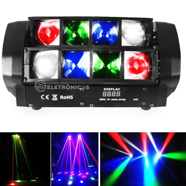 Imagem de Moving Spider Beam 8 Leds Rgbw Strobo Profissional Diversas Combinações de Cores JL808