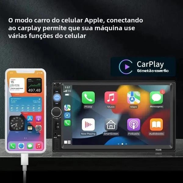 Imagem de MP5 Player 7 Polegadas Android Auto CarPlay - Bluetooth, USB, TF e FM - Para Toyota, Honda e Outros