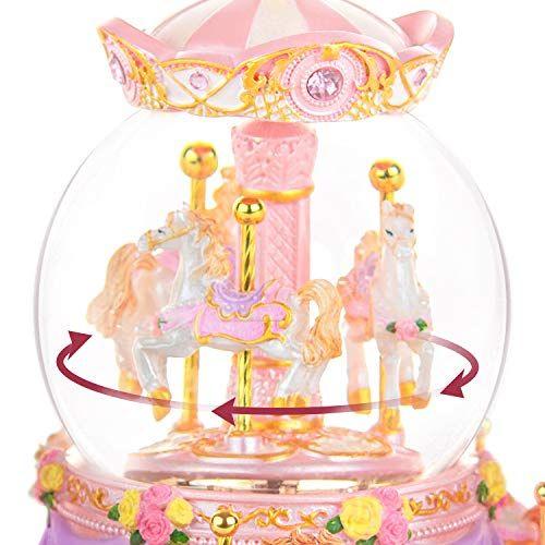 Imagem de Mr.Winder Carrossel Cavalo Neve Globo Presente - Rotating Music Box Aniversário Aniversário para a Esposa Filha Menina Namorada Marido Relógio Musical 8-Cavalo Cor Luz Globos de Neve Castelo no Céu