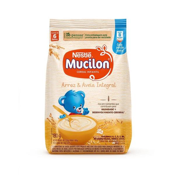 Mucilon Arroz e Aveia Integral Cereal Infantil Sachê 180g Imagem de Mucilon Arroz e Aveia Integral Cereal Infantil Sachê 180g