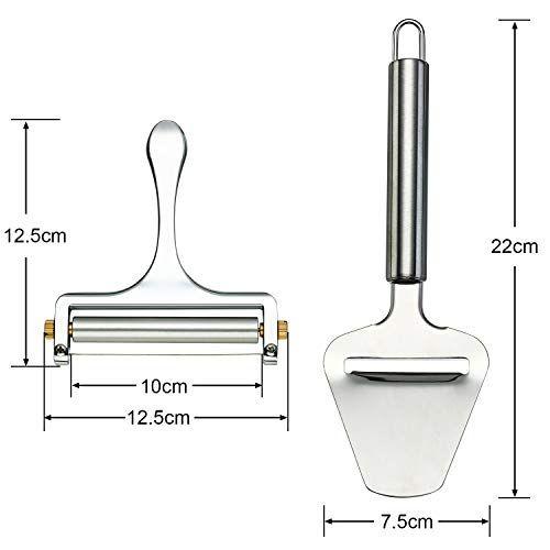 Imagem de Mudder 2 pedaços Cortador de queijo, espessura ajustável fatiador de queijo de aço inoxidável com ferramenta de avião de queijo para macia, semi-dura, duro cozinha ferramenta de cozimento para cozinha