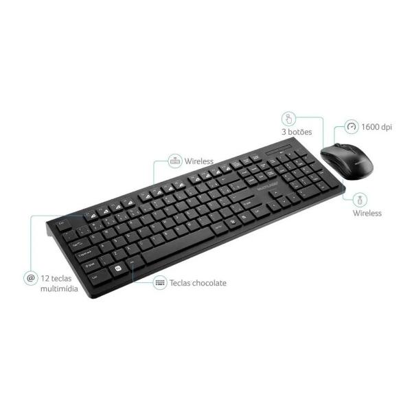 Imagem de Multilaser tc212 kit teclado mouse sem fio + mouse pad slim ac027 emborrachado antiderrapante