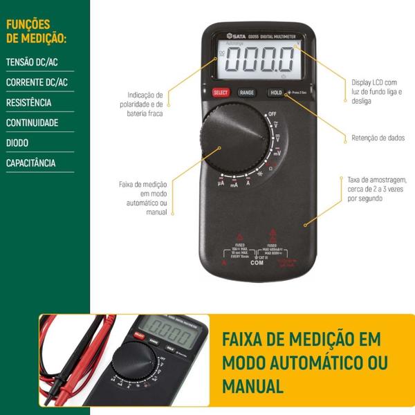 Imagem de Multímetro digital 600V CAT III DC/AC - ST03055 - Sata