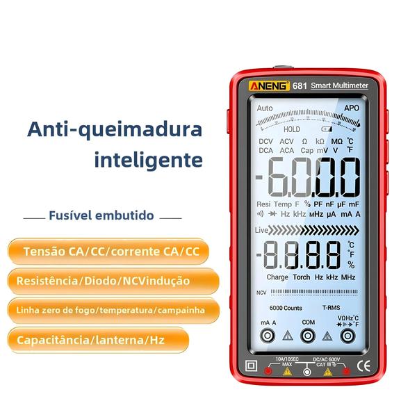 Imagem de Multímetro Digital Aneng 681/682/683 Pro - Recarregável, 6000 Contagens, Teste de Tensão Sem Contato