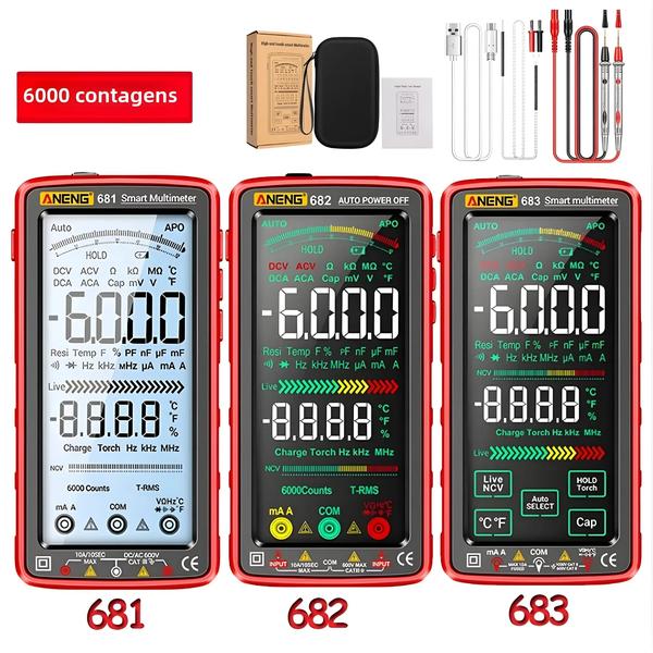 Imagem de Multímetro Digital Aneng 681/682/683 Pro - Recarregável, 6000 Contagens, Teste de Tensão Sem Contato