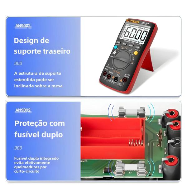 Imagem de Multímetro Digital ANENG AN9002 com Bluetooth - 6000 Contagens True RMS - Testador de Tensão AC/DC