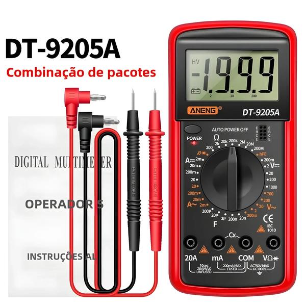 Imagem de Multímetro Digital ANENG DT9205A - Profissional, AC/DC, Transistor, NCV e Auto Range